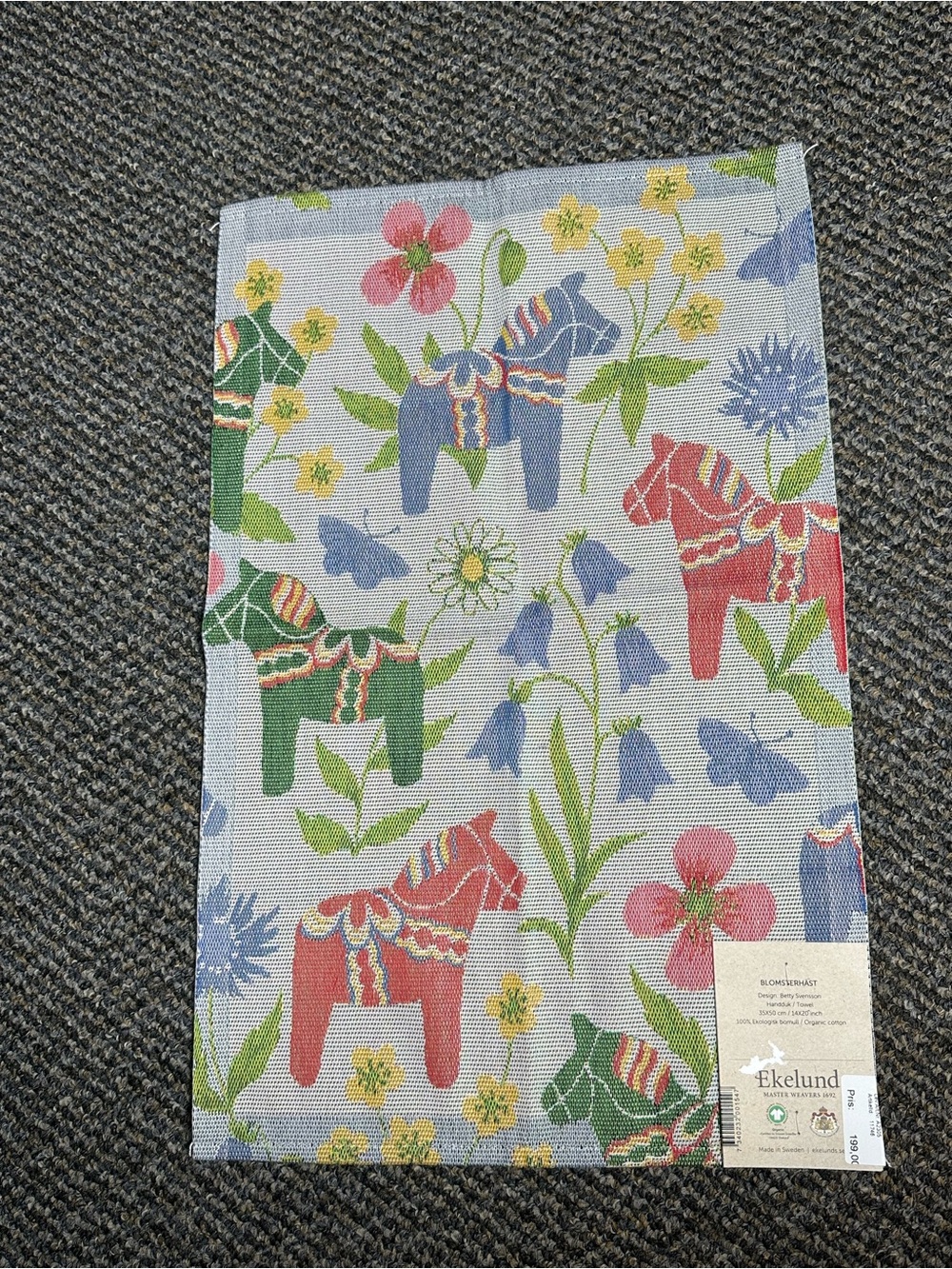 Ekelund Multicolor Floral Dala Horse Cotton Tea Towel